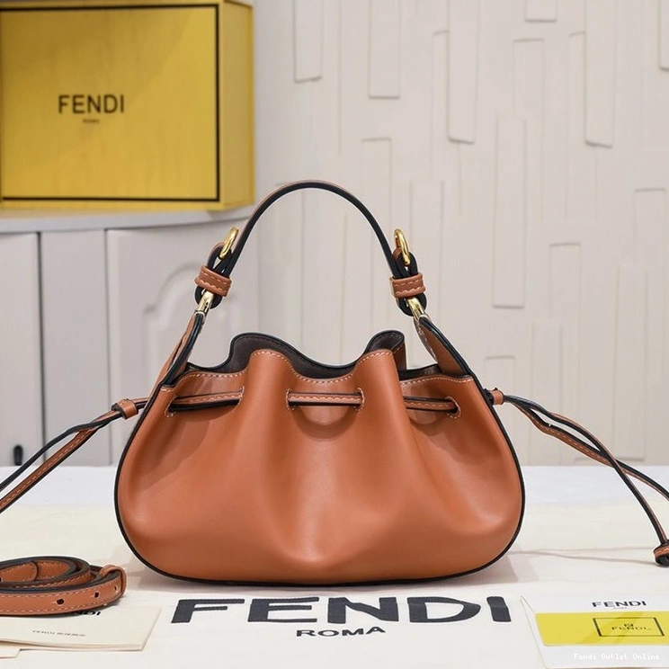 Cheap Brown Fendi Calf Pomodorino Leather In Bucket Bag Mini 0824